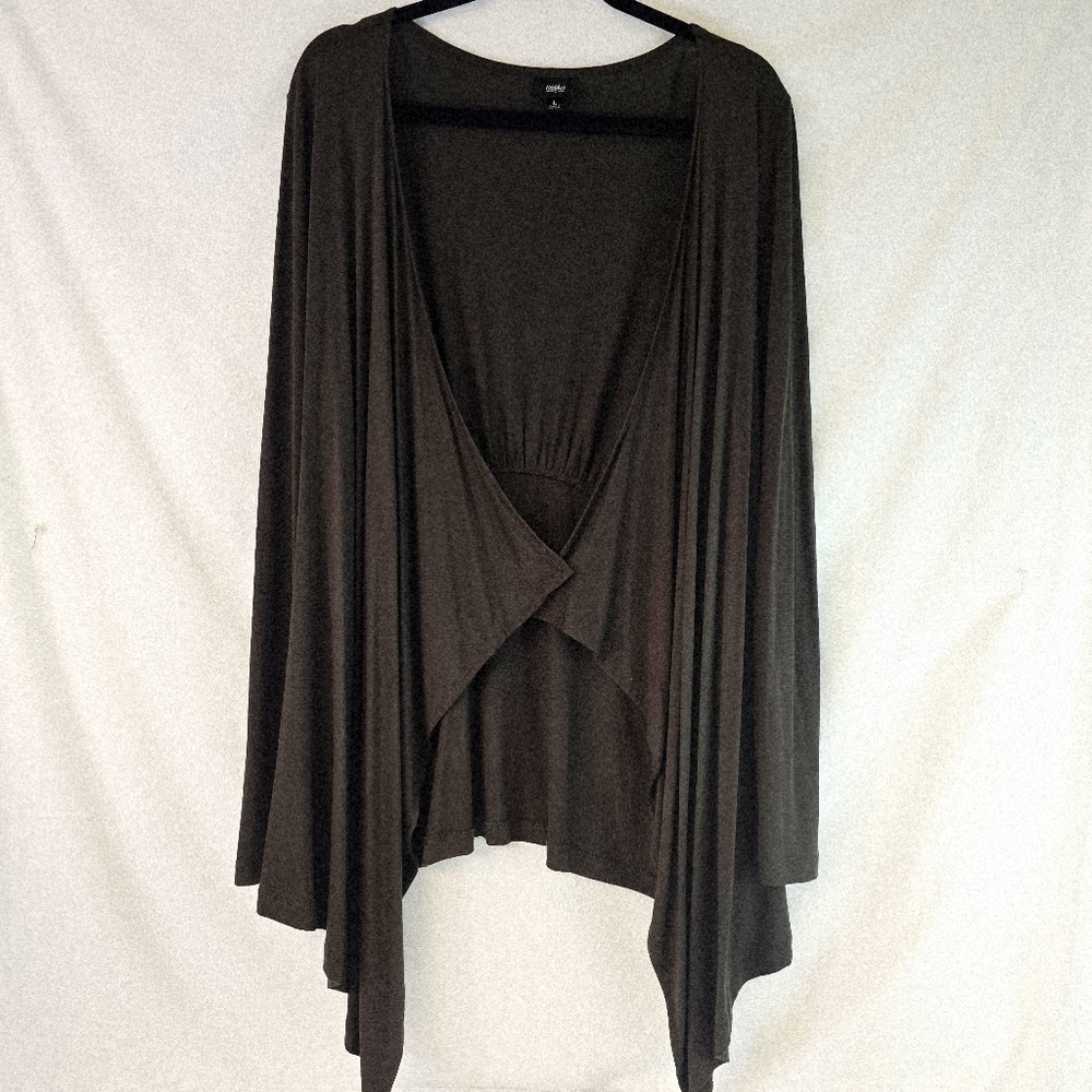 Mossimo Women Stretchy Waterfall Open Olive Green Cardigan Sz Large Long Sleeve - Picture 4 of 12